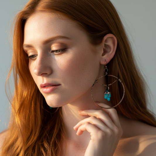 Sonoran Turquoise Hoop Earrings — Model Shot
