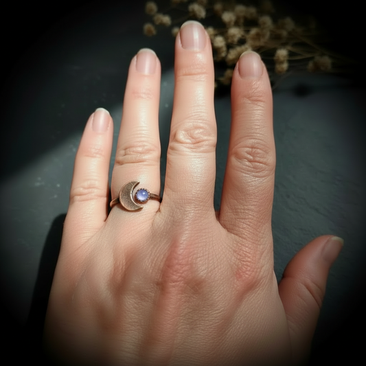 Tanzanite Moon Ring - Hand