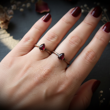 Teardrop Garnet Ring — Hand Shot