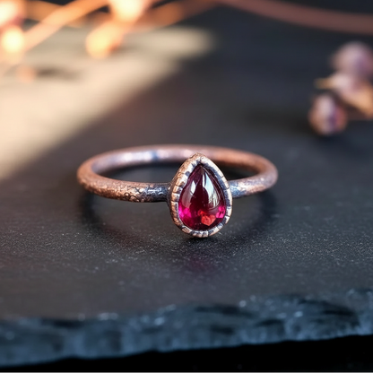 Teardrop Garnet Ring — Macro