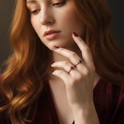 Teardrop Garnet Ring — Model Shot Correct Scale