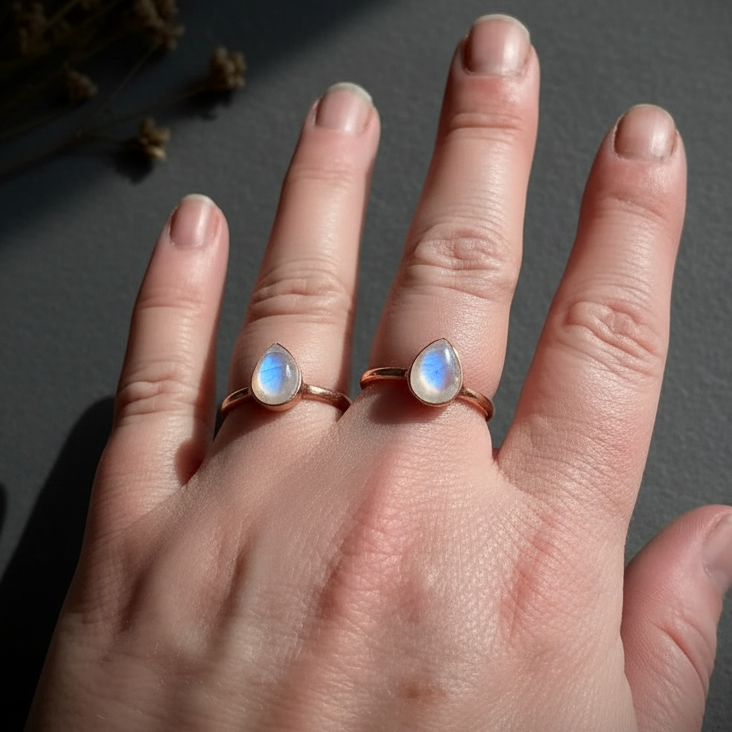 Teardrop moonstone rose copper hand shot