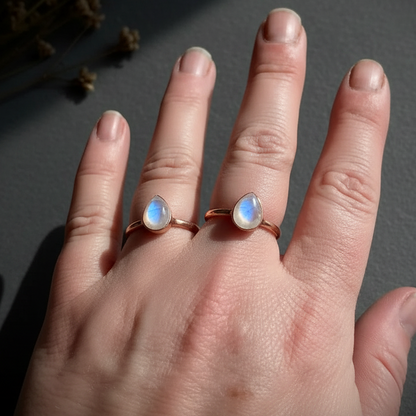 Teardrop moonstone rose copper hand shot