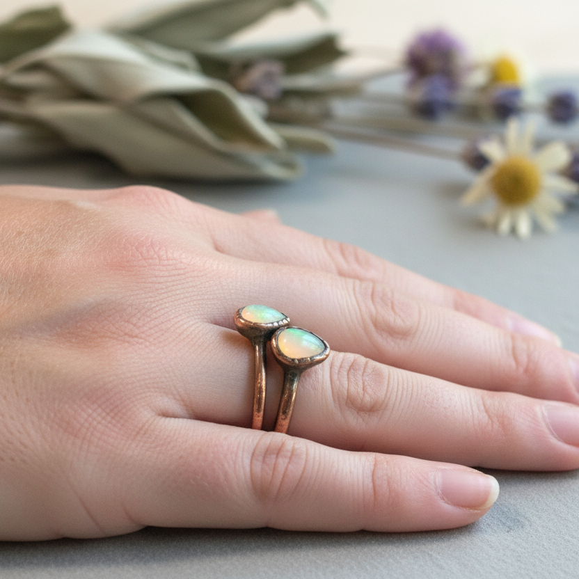 Teardrop Opal Ring Hand Shot — Corrected