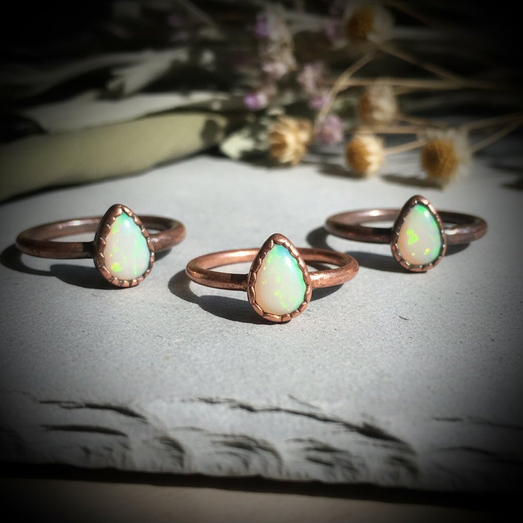 Teardrop Opal Ring Trio