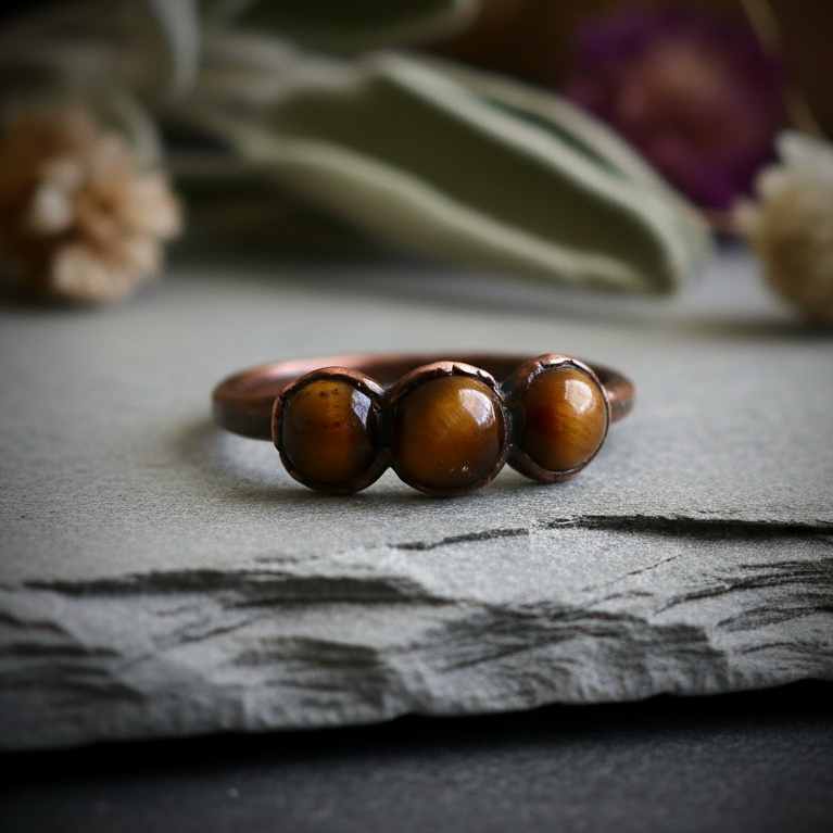 Tiger's Eye Ring Hero Antique Copper
