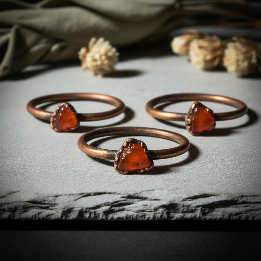 Trio flat lay - deeply oxidized antique copper