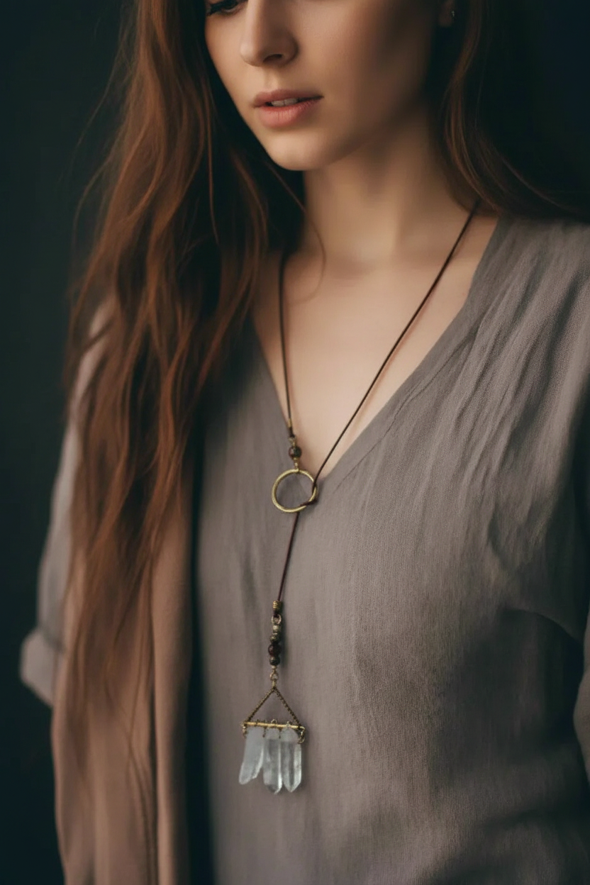 Y-lariat three equal quartz drops on model